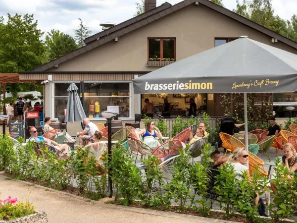 Genießen Sie die Sonne auf der Terrasse des Roan Camping hu Birkelt village.