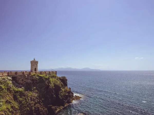Blick auf Elba von Piombino am Roan camping hu Park Albatros village.
