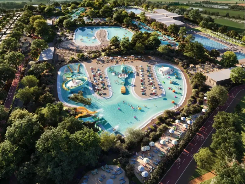 Von einer KI generiertes Bild einer kleinen Straße auf dem Campingplatz „Roan“ in Eraclea Mare.